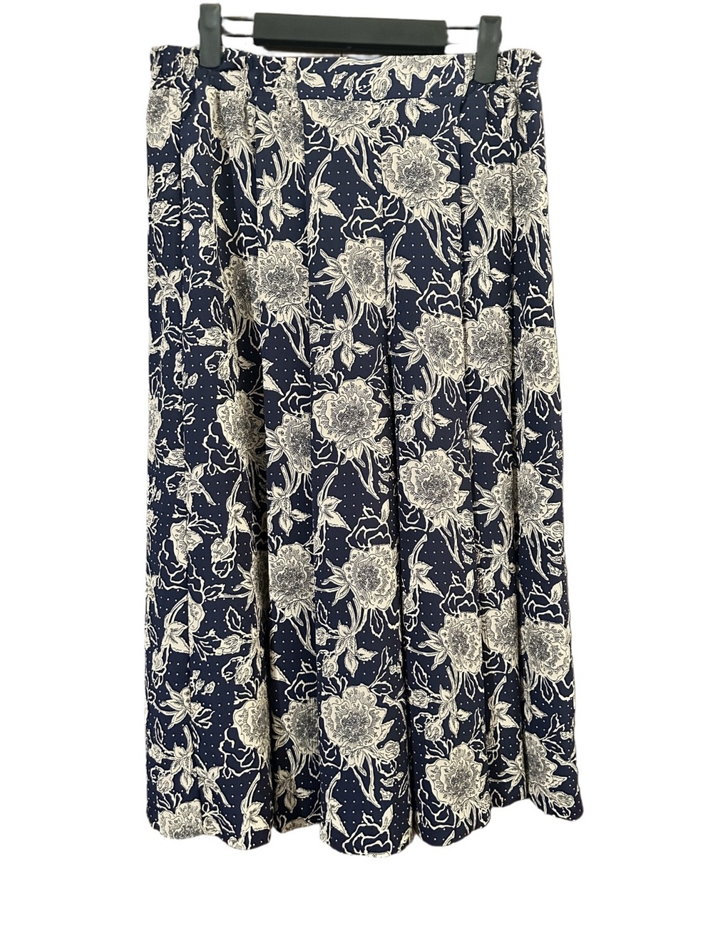 TanJay Navy Tan Beige Floral Elastic Waist Palazzo Cropped Pants Size Medium